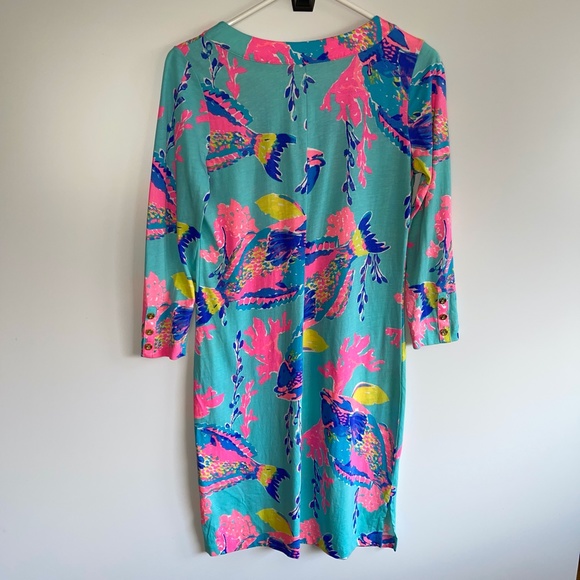 Lilly Pulitzer Riva Shorely Blue Sandstorm V-Neck Dress Size Small - Picture 4 of 7